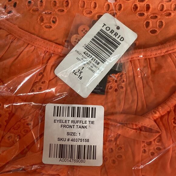 Torrid Nasturtium Eyelet Ruffle Tie Front Tank Top - Picture 9 of 9